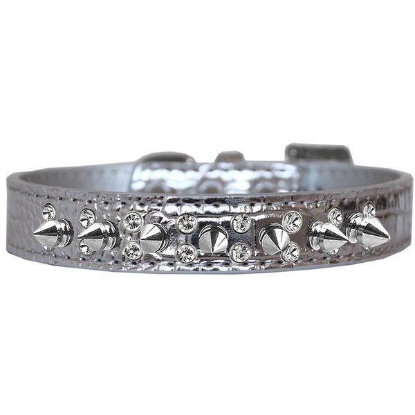 Pet Pal Double Crystal & Spike Croc Dog CollarSilver Size 20 PE767157